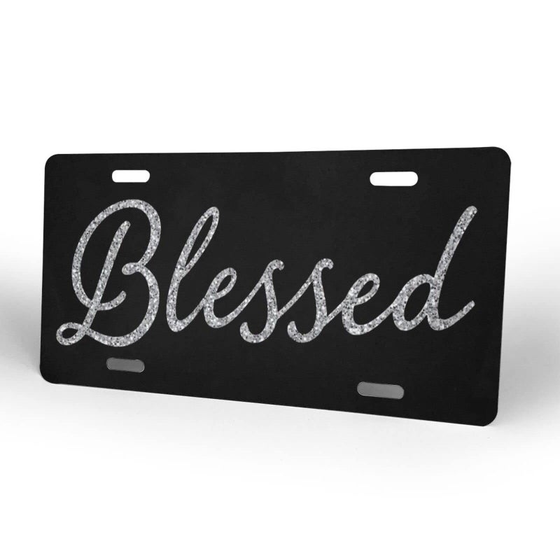 HANGWWZQ Blessed Glitter Front License Plate Aluminum Decorative License Plates Funny Metal Car Plate 6"X12" Novelty Vanity Tag Cover with 4 Holes Car Decor Accessory - Image 2