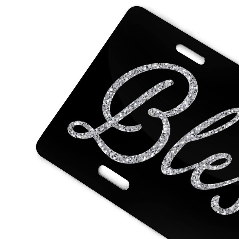 HANGWWZQ Blessed Glitter Front License Plate Aluminum Decorative License Plates Funny Metal Car Plate 6"X12" Novelty Vanity Tag Cover with 4 Holes Car Decor Accessory - Image 3