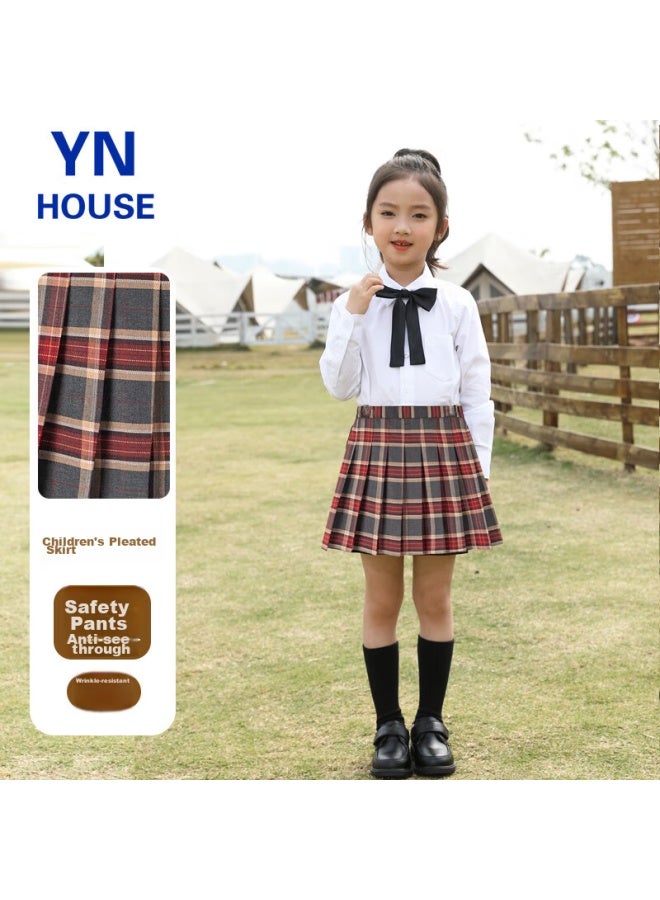Yinuofang Girls' Pleated Skirt With Safety Shorts, School Uniform Skirt For Performances And Children's Day, Versatile Wine Red, M - Image 1