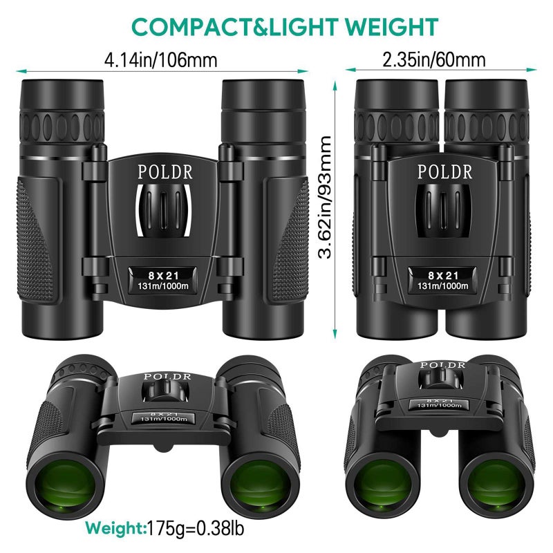 POLDR 8x21 Small Compact Lightweight Binoculars for Adults Kids Bird Watching Traveling Sightseeing.Mini Pocket Folding Binoculars for Concert Theater Opera - Image 2