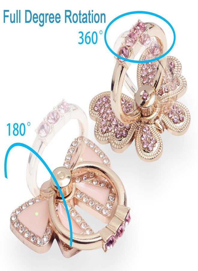 WATACHE Finger Ring Stand Grip,2 Pack Luxury Glitter Diamond Universal Metal Kickstand for iPhone 16/15/14/13 Pro Max, Galaxy S24/S23/S22 Ultra, Finger Ring Grip Holder for All Smartphone, Pink/Bowknot - Image 2