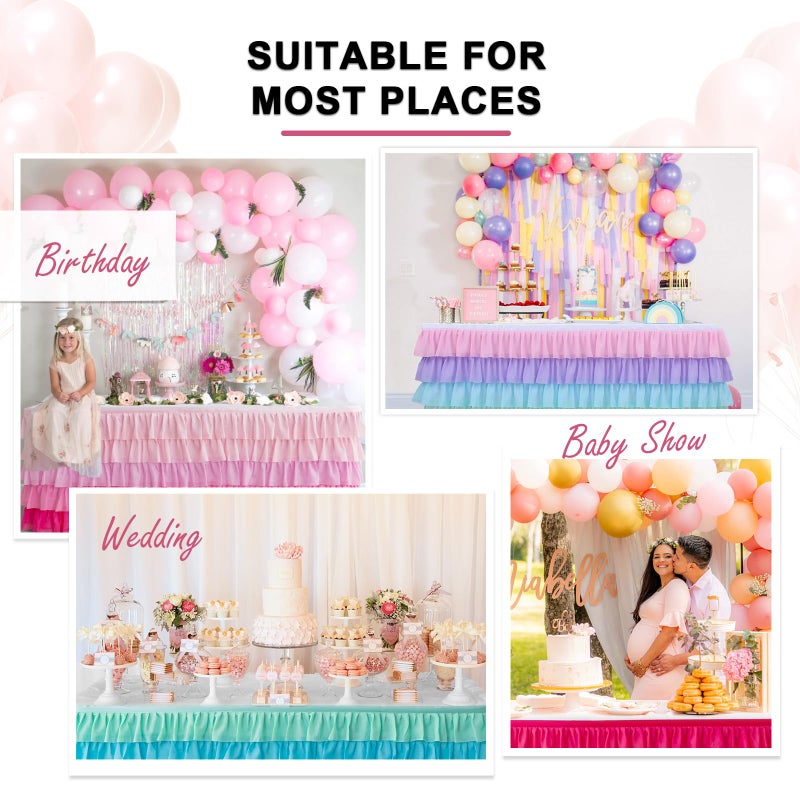 JEVIX Pink Table Skirt 6ft Tutu Table Skirt For Rectangle Table Birthday Party Decorations Baby Shower Girls Parties Cake Dessert Table Decorations Ruffle Table Skirting - Image 2