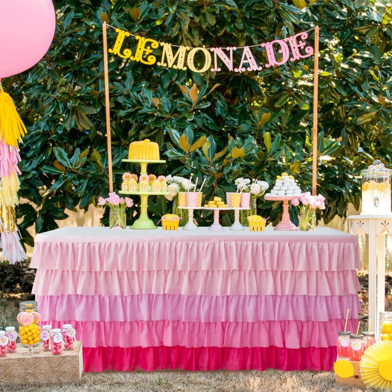 JEVIX Pink Table Skirt 6ft Tutu Table Skirt For Rectangle Table Birthday Party Decorations Baby Shower Girls Parties Cake Dessert Table Decorations Ruffle Table Skirting - Image 1