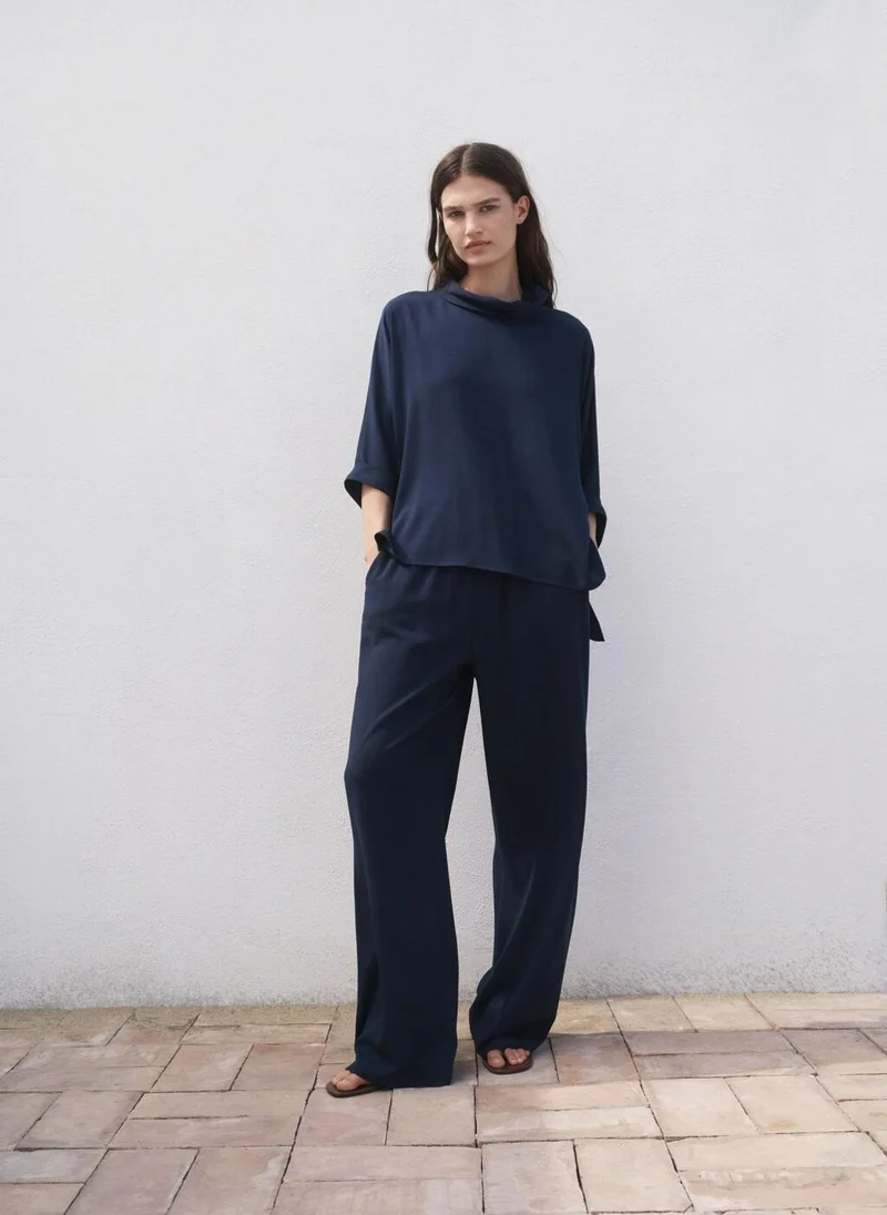 مانجو بنطلون بقصة مستقيمة وخصر مطاطي