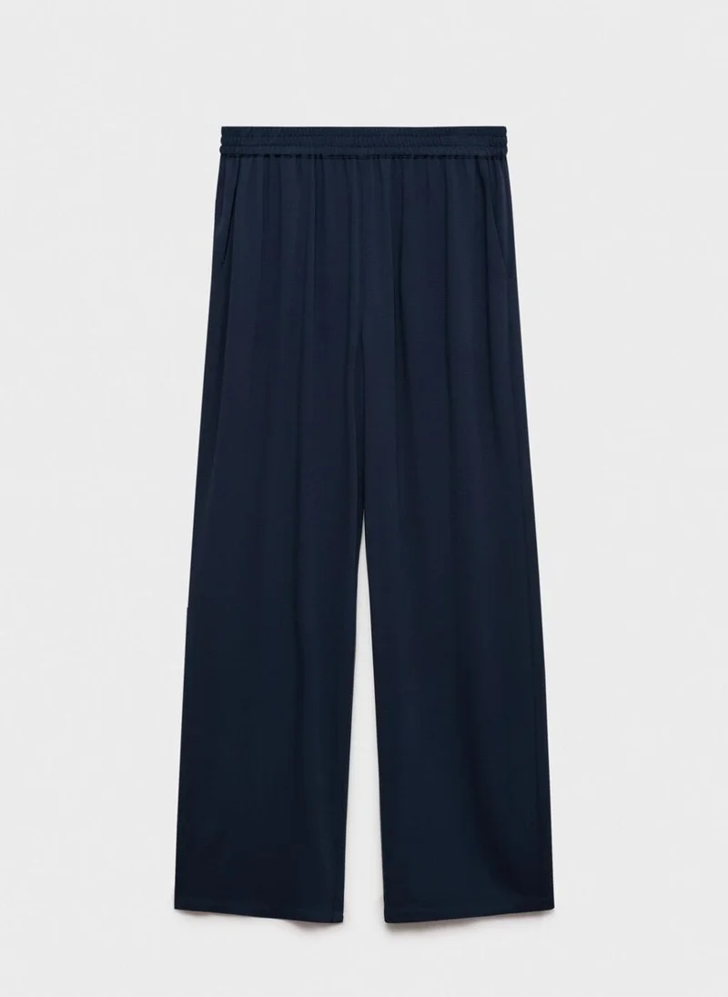 مانجو بنطلون بقصة مستقيمة وخصر مطاطي