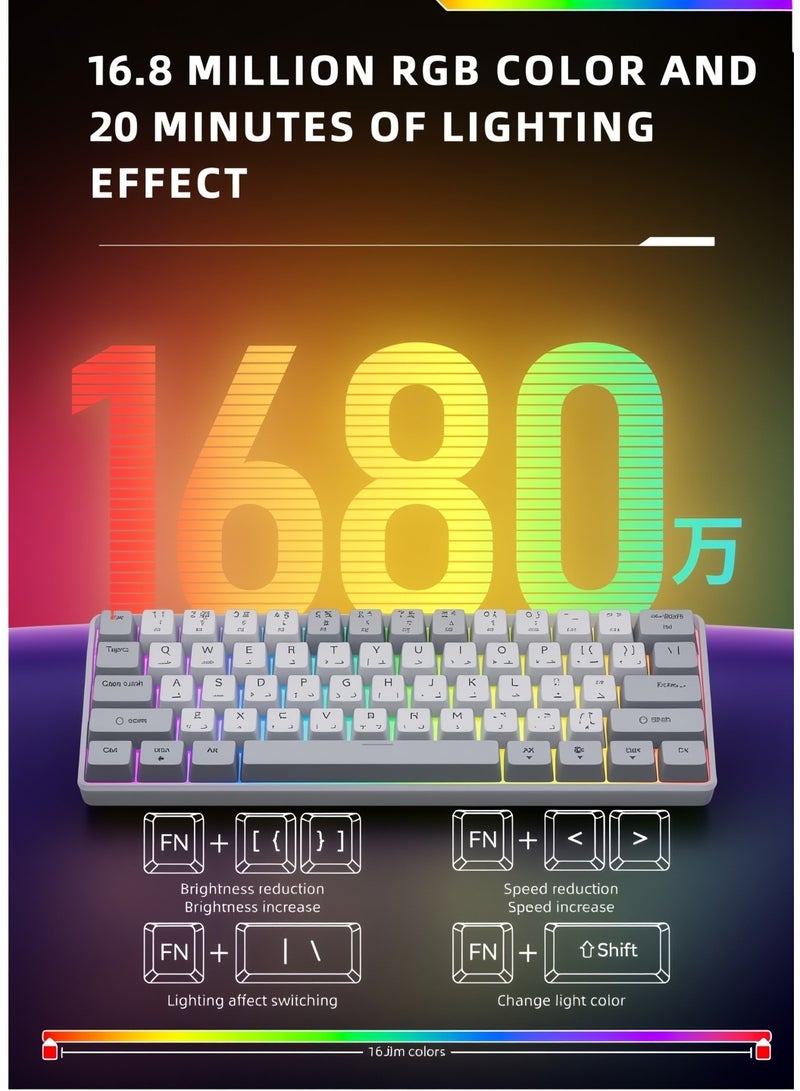 Ruinengda 61 Keys Bicolor RGB Gaming Mechanical Keyboard with English Arabic & Ergonomic Design and Waterproof with Anti-ghosting keyboard Mini Gaming Keyboard High-performance keyboard for Gamers - Image 2