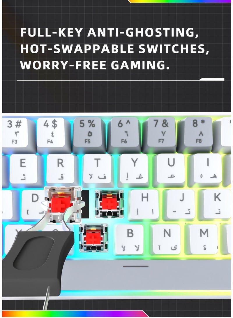 Ruinengda 61 Keys Bicolor RGB Gaming Mechanical Keyboard with English Arabic & Ergonomic Design and Waterproof with Anti-ghosting keyboard Mini Gaming Keyboard High-performance keyboard for Gamers - Image 5