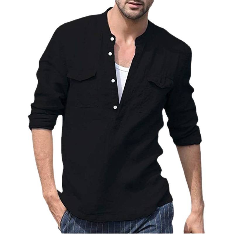 2026 Men's Cotton Linen Casual Long Sleeve Shirt with Pocket - Image 5