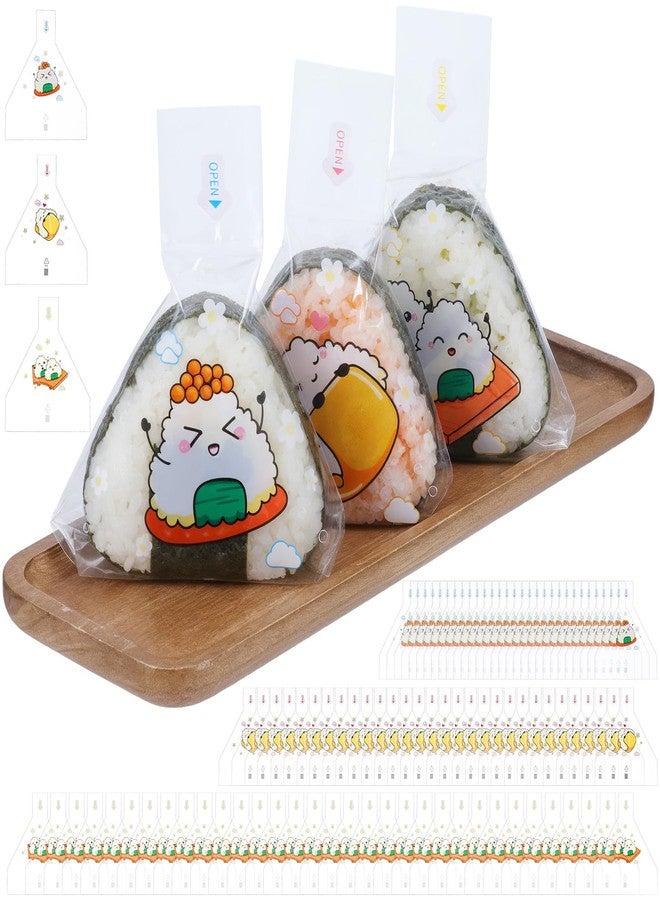 Sibba Triangle Onigiri Wrappers 100 PCS Disposable Rice Ball Bags with Stickers 7.48×6.30 inch Food-Grade PVC Onigiri Maker Accessory for Japanese Sushi Gimbap Nori Sheets for Easy Homemade Cooking - Image 1