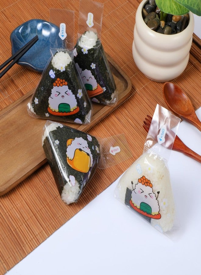 Sibba Triangle Onigiri Wrappers 100 PCS Disposable Rice Ball Bags with Stickers 7.48×6.30 inch Food-Grade PVC Onigiri Maker Accessory for Japanese Sushi Gimbap Nori Sheets for Easy Homemade Cooking - Image 4