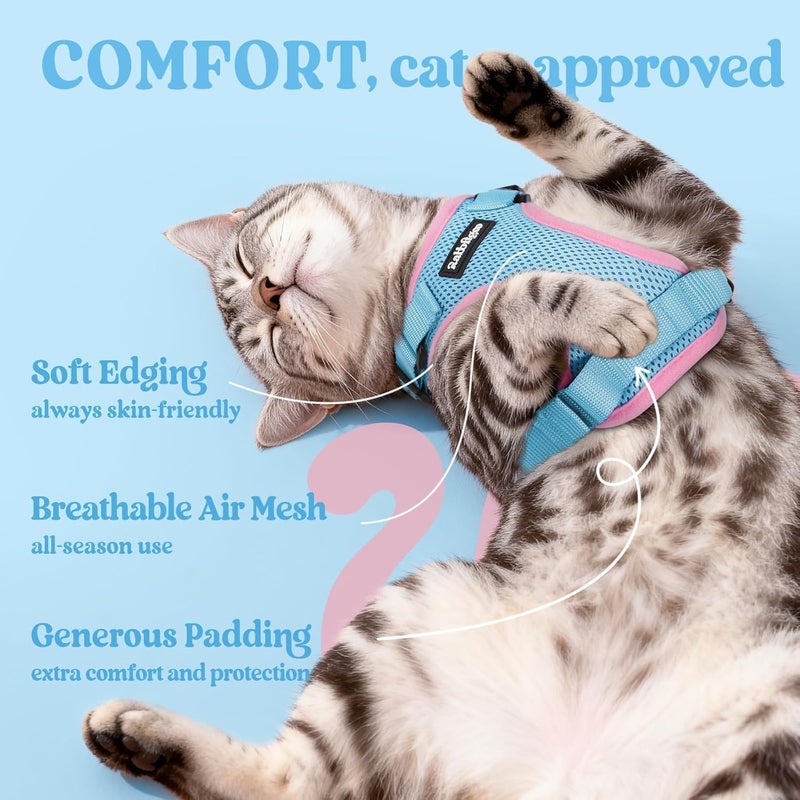 Rabbitgoo Cat Harness and Leash Set, Escape Proof Vest, S, Light Blue & Pink | 4 Adjustable Points, Quick-snap Buckles, All-weather Mesh, Secure Clip, Reflective Strips, for Average Adult Cats Outings - Image 4