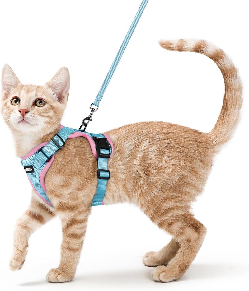 Rabbitgoo Cat Harness and Leash Set, Escape Proof Vest, S, Light Blue & Pink | 4 Adjustable Points, Quick-snap Buckles, All-weather Mesh, Secure Clip, Reflective Strips, for Average Adult Cats Outings - Image 1