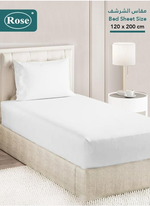 Rose Luxurious Plain Fitted Sheet with Deep Pockets and Pillow Case, Bed Sheet 2-Pieces Set, Soft & Cozy Microfiber Breathable and Cooling, Extra Twin Size 120x200 cm, White