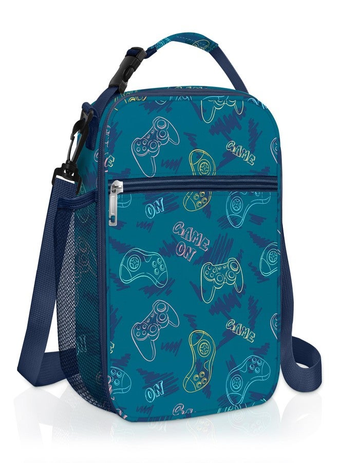 حقيبة غداء معزولة للأطفال من Clastyle Gamer، حقيبة تبريد حرارية كبيرة للأولاد، حقيبة غداء مدرسية للنزهات، لون أزرق، وحدة تحكم ألعاب - Image 1