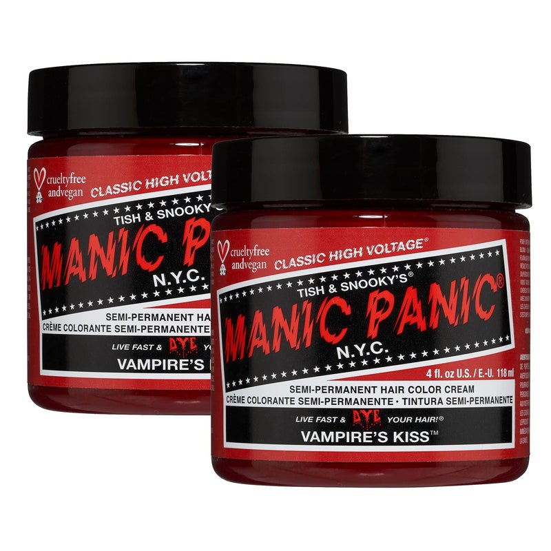 MANIC PANIC Classic Vampires Kiss Semi Permanent Hair Color Medium Red Hair Dye for Women Men That Lasts 46 Weeks Vegan Ammonia CrueltyFree Create Mix Custom Shades 4oz 2pk