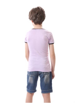 Andora Short Sleeved Printed Round Neck Boys Tee - Lilac, Navy Blue & Green  - Image 4
