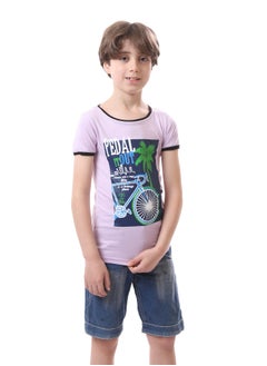Andora Short Sleeved Printed Round Neck Boys Tee - Lilac, Navy Blue & Green  - Image 2