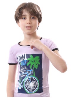 Andora Short Sleeved Printed Round Neck Boys Tee - Lilac, Navy Blue & Green  - Image 5