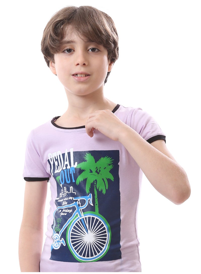 Andora Short Sleeved Printed Round Neck Boys Tee - Lilac, Navy Blue & Green  - Image 5