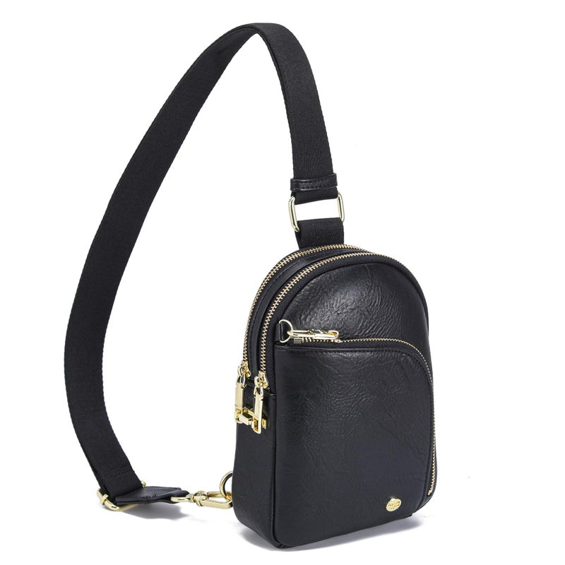 INICAT RFID Blocking Sling Bag, Anti Theft Crossbody Bag for Women, Travel Fanny Pack Style Purse, Vegan Leather (Black) - Image 1