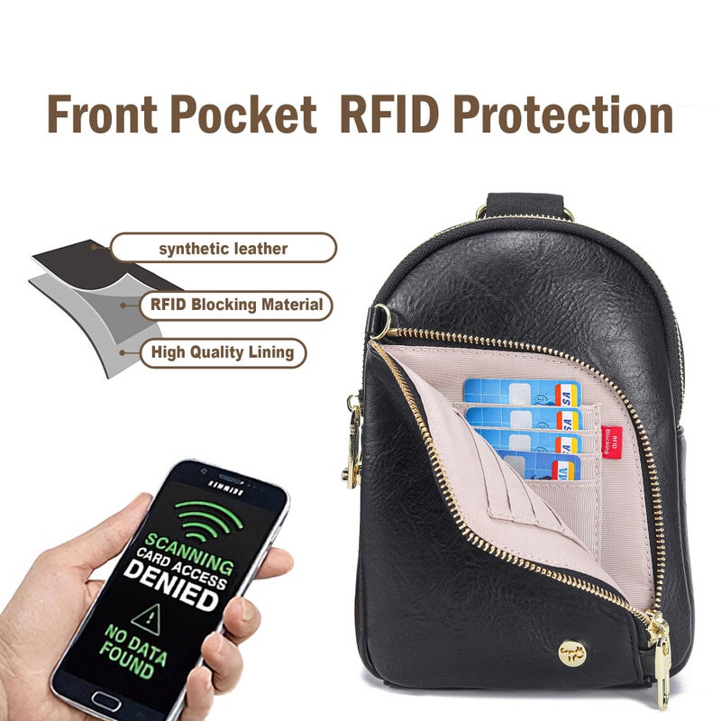 INICAT RFID Blocking Sling Bag, Anti Theft Crossbody Bag for Women, Travel Fanny Pack Style Purse, Vegan Leather (Black) - Image 4