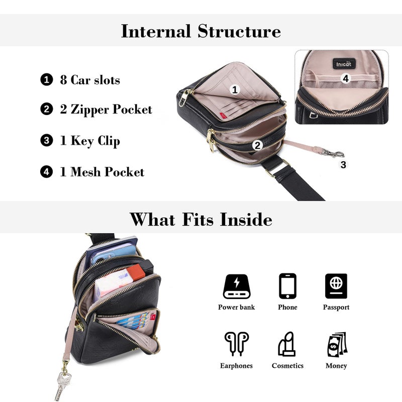 INICAT RFID Blocking Sling Bag, Anti Theft Crossbody Bag for Women, Travel Fanny Pack Style Purse, Vegan Leather (Black) - Image 5