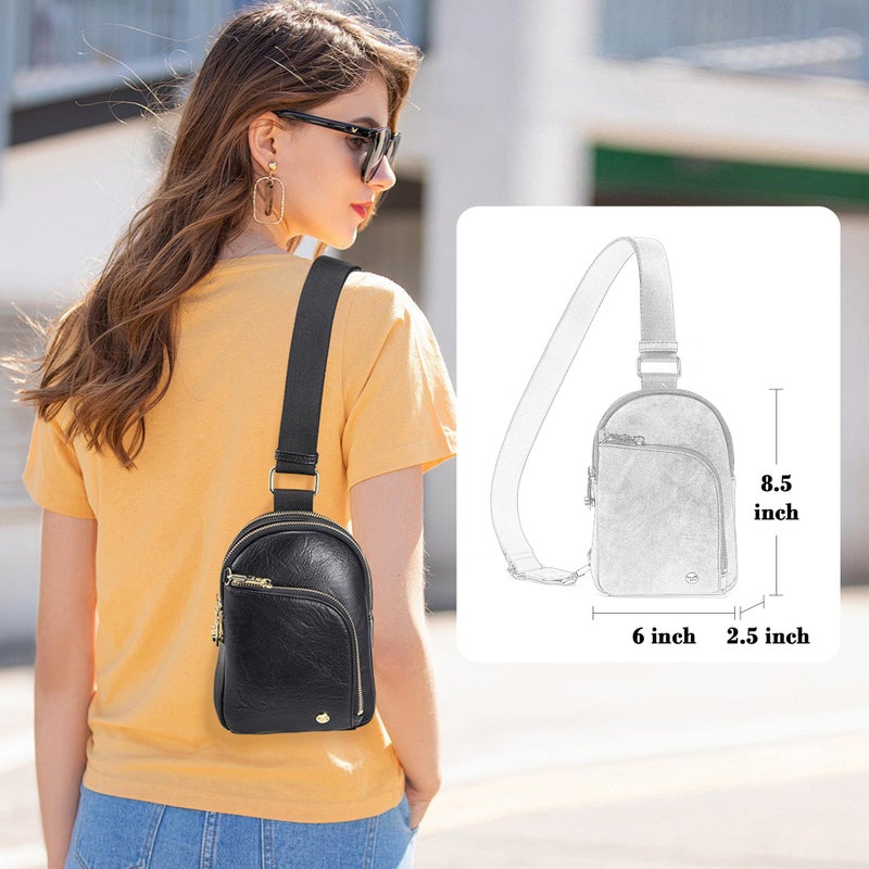 INICAT RFID Blocking Sling Bag, Anti Theft Crossbody Bag for Women, Travel Fanny Pack Style Purse, Vegan Leather (Black) - Image 2