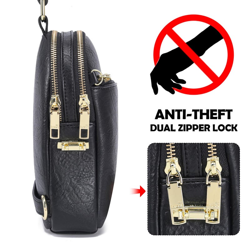 INICAT RFID Blocking Sling Bag, Anti Theft Crossbody Bag for Women, Travel Fanny Pack Style Purse, Vegan Leather (Black) - Image 3