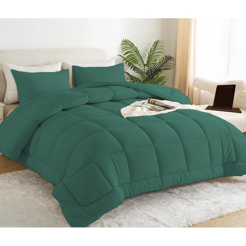 Winter Fiber Comforter Queen Size 180 x 230 cm with 2 Pillow Cases 50 x 70 cm - Soft and Warm for Daily Use (Green)