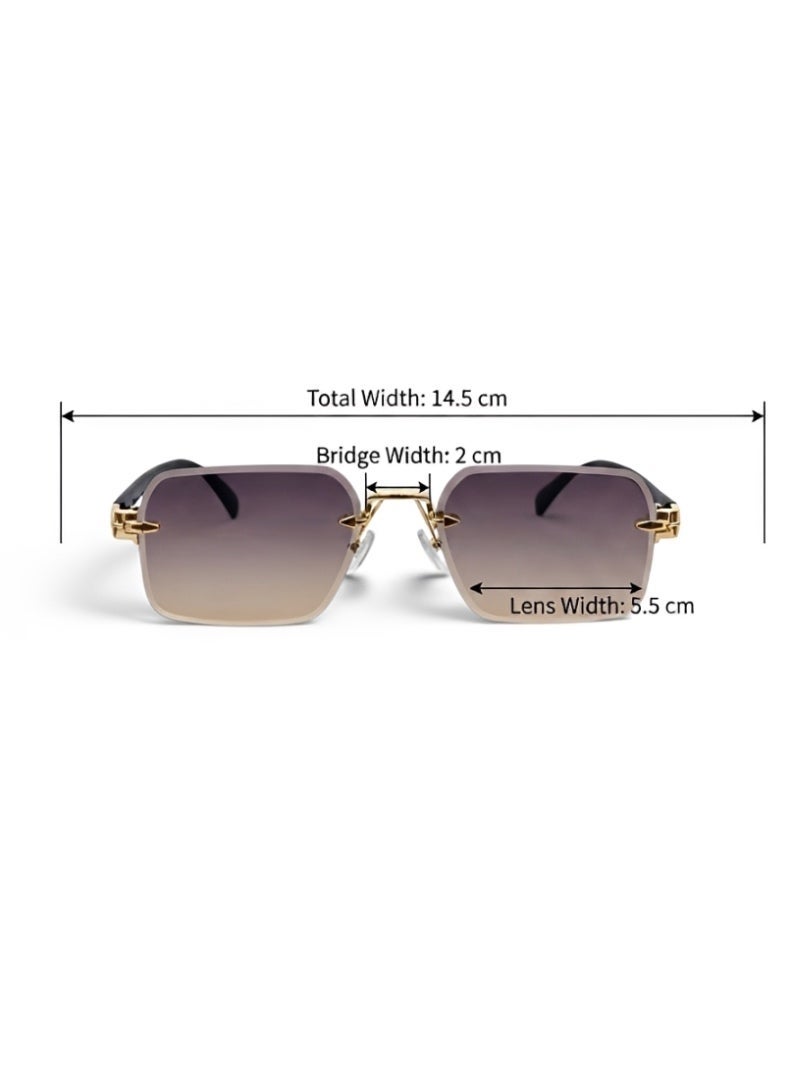 Frameless Square Sunglasses for Women & Men, Elegant Tinted Eyewear with Protective Leather Case, Grey Brown - Image 4