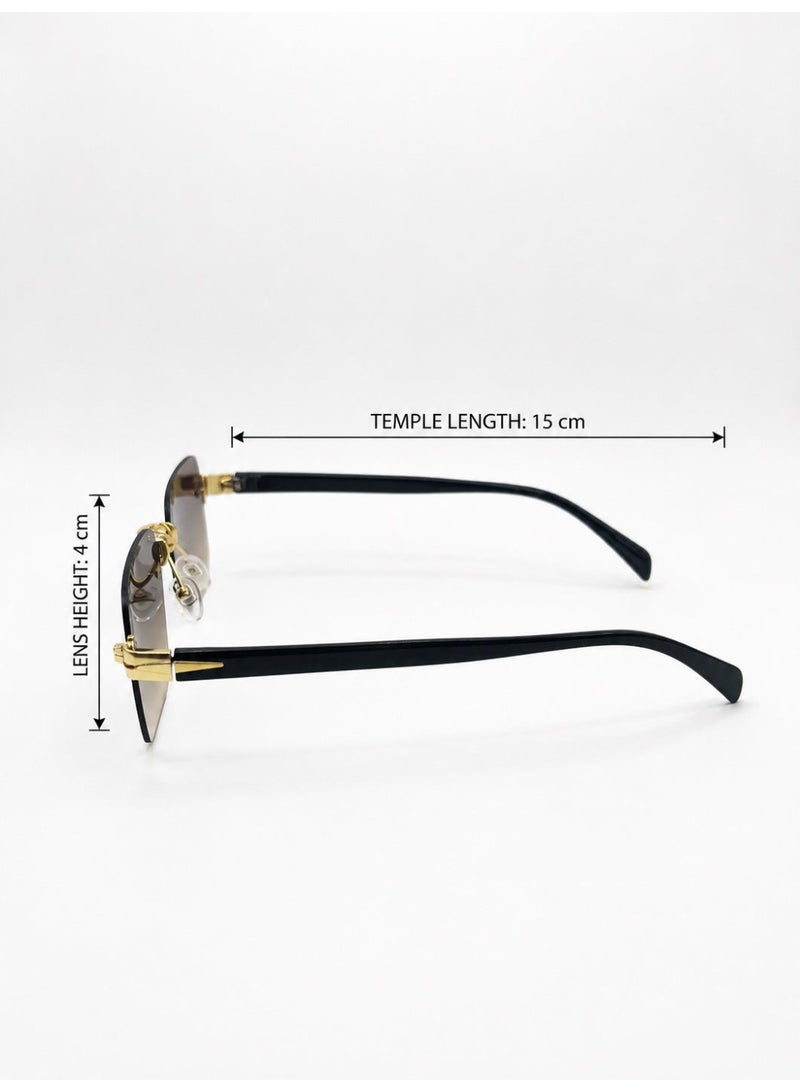 Frameless Square Sunglasses for Women & Men, Elegant Tinted Eyewear with Protective Leather Case, Grey Brown - Image 5