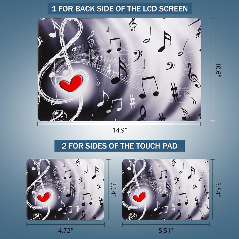 ICOLOR لاصق جلد لابتوب ICOLOR ملصق غلاف 12" 13" 13.3" 14" 15" 15.4" 15.6" لابتوب فن ملصق غلاف واقي دفتر PC (موسيقى وقلب أحمر) - Image 3