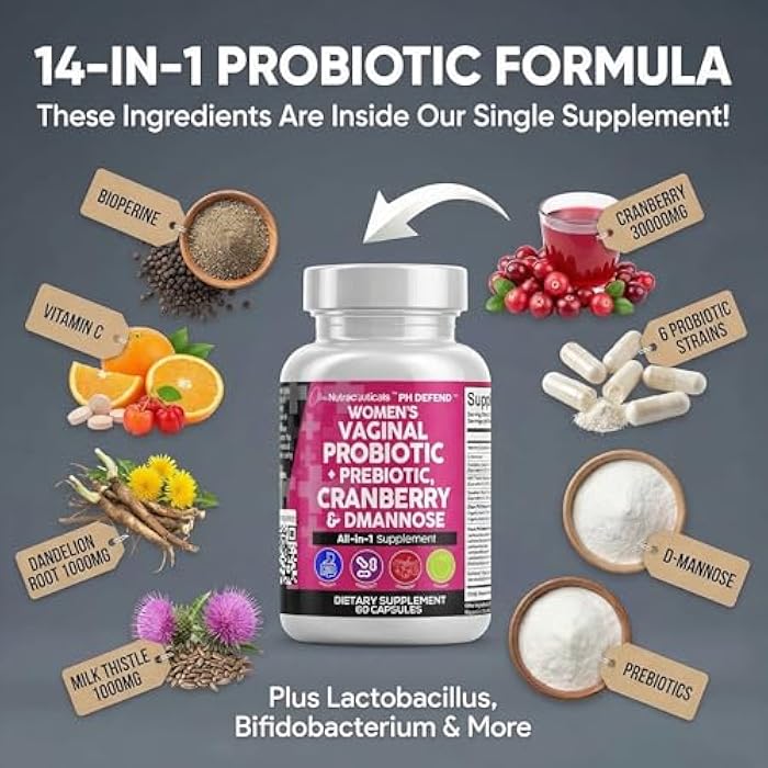 Clean Nutraceuticals كلين نيوتراسيتيكالز - بروبيوتيك مهبلي للنساء مع توت بري، دي-مانوز، بريبايوتكس، دعم توازن الرقم الهيدروجيني، صحة أنثوية، تنظيف المسالك البولية – بديل للكبسولات عن الحلوى – 60 قطعة - Image 4