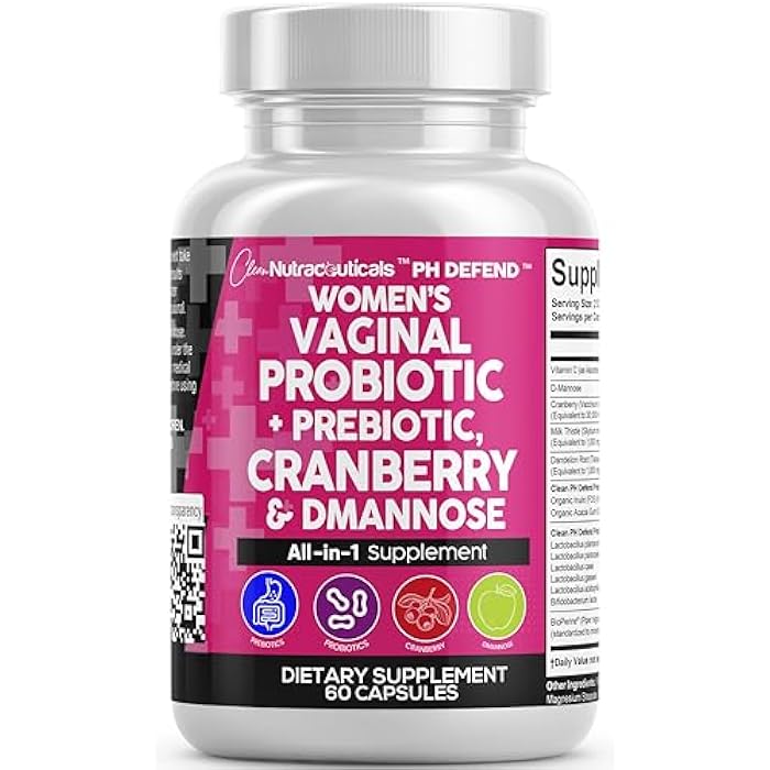 Clean Nutraceuticals كلين نيوتراسيتيكالز - بروبيوتيك مهبلي للنساء مع توت بري، دي-مانوز، بريبايوتكس، دعم توازن الرقم الهيدروجيني، صحة أنثوية، تنظيف المسالك البولية – بديل للكبسولات عن الحلوى – 60 قطعة - Image 1