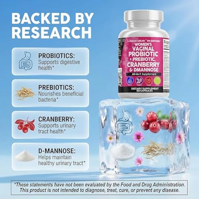 Clean Nutraceuticals كلين نيوتراسيتيكالز - بروبيوتيك مهبلي للنساء مع توت بري، دي-مانوز، بريبايوتكس، دعم توازن الرقم الهيدروجيني، صحة أنثوية، تنظيف المسالك البولية – بديل للكبسولات عن الحلوى – 60 قطعة - Image 3