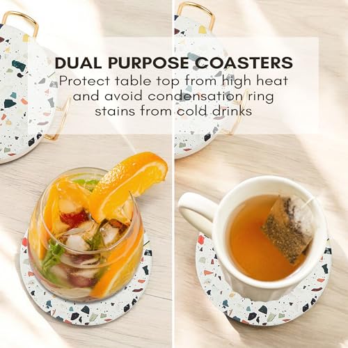 ilohaus Absorbent Terrazzo Drink Coasters Set of 6 with Holder, Ceramic Drink Coasters for Coffee Table Decor, Water-Absorbing Stone Coasters (Mosaic) - Image 4