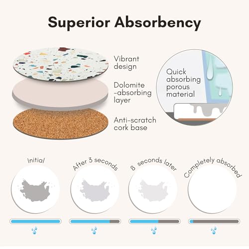 ilohaus Absorbent Terrazzo Drink Coasters Set of 6 with Holder, Ceramic Drink Coasters for Coffee Table Decor, Water-Absorbing Stone Coasters (Mosaic) - Image 2