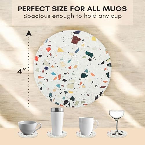ilohaus Absorbent Terrazzo Drink Coasters Set of 6 with Holder, Ceramic Drink Coasters for Coffee Table Decor, Water-Absorbing Stone Coasters (Mosaic) - Image 3