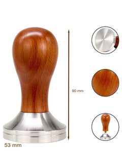 MIBRU Coffee Machine Espresso Tamper Wooden Handle Palm Powder Bean Hammer Flat Stainless Steel Pressing Tool for Portafilter Basket Professional Barista and Home 53mm  - Image 3