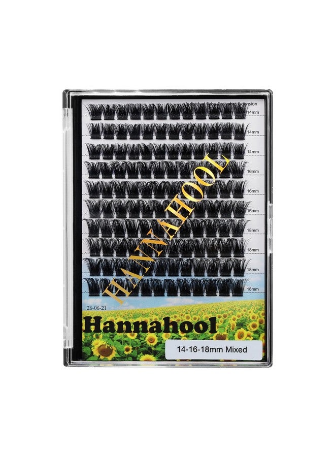 Hannahool 10Rows,Large Pack Grafting Mixed 10-12-14-16mm/14-16-18mm/12-14-16mm Wide Stem Cluster Eyelashes D Curl Individual False Eyelashes Home DIY Eye Lashes Extensions (mixed 14-16-18mm) - Image 1