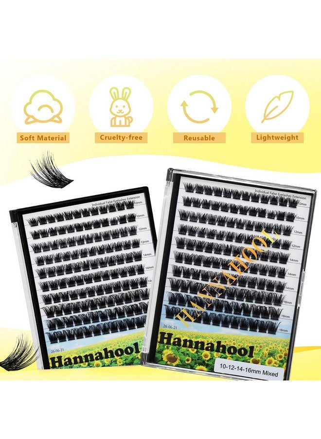 Hannahool 10Rows,Large Pack Grafting Mixed 10-12-14-16mm/14-16-18mm/12-14-16mm Wide Stem Cluster Eyelashes D Curl Individual False Eyelashes Home DIY Eye Lashes Extensions (mixed 14-16-18mm) - Image 4