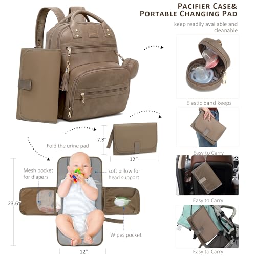 ROSEGIN Premium Vegan Leather Diaper Bag Backpack with Waterproof Changing Pad, Reinforced Zippers & Odor-Free, 20 Pockets Pro Organizer, Fits 15.6" Laptop, Stroller Straps, Baby Bag for Mom, Taupe - Image 5