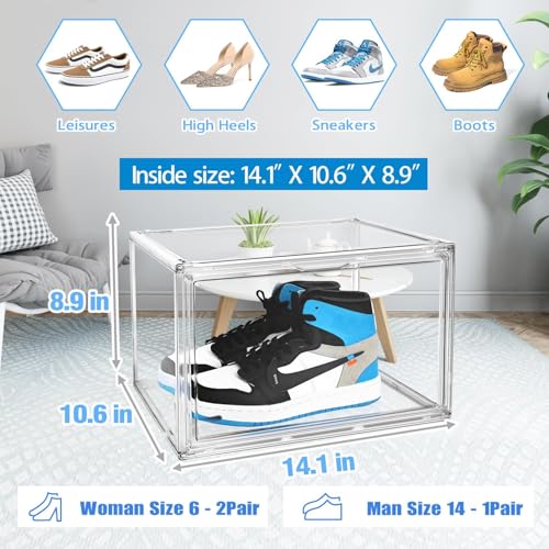 DAYOOH Acrylic Sneaker Shoe Display Case Transparent Shoe Box Storage Bins Clear Plastic Stackable Boot Handbag Organizer Containers with Lids, 1Pack Size 14 - Image 4