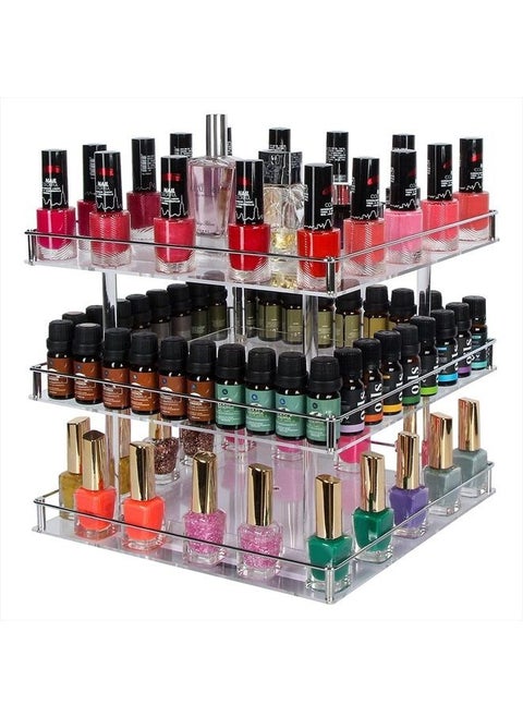 3 Tier Acrylic Nail Polish 360 Rotating Display Rack Organizer Stand Makeup Cosmetics Storage Box Carousel Shelf with Silver Iron Guard – MK302-B3