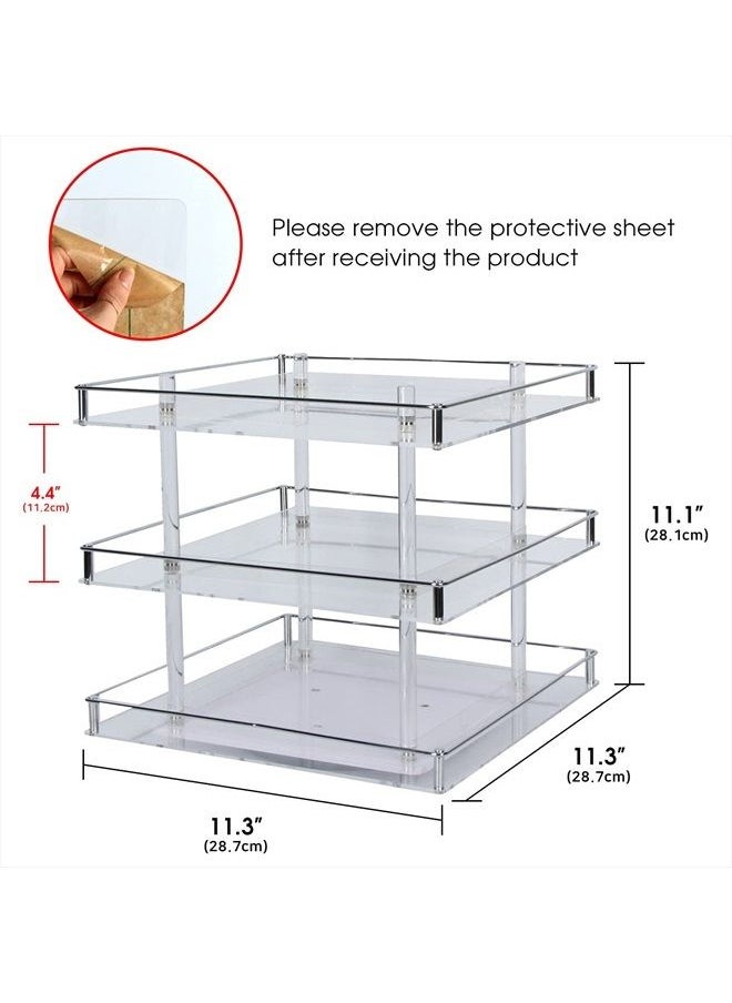 J JACKCUBE DESIGN - 3 Tier Acrylic Nail Polish 360 Rotating Display Rack Organizer Stand Makeup Cosmetics Storage Box Carousel Shelf with Silver Iron Guard – MK302-B3 - Image 1
