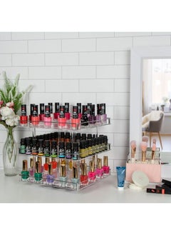 J JACKCUBE DESIGN 3 Tier Acrylic Nail Polish 360 Rotating Display Rack Organizer Stand Makeup Cosmetics Storage Box Carousel Shelf with Silver Iron Guard – MK302-B3  - Image 3