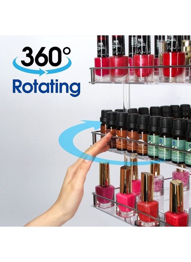 J JACKCUBE DESIGN - 3 Tier Acrylic Nail Polish 360 Rotating Display Rack Organizer Stand Makeup Cosmetics Storage Box Carousel Shelf with Silver Iron Guard – MK302-B3 - Image 1