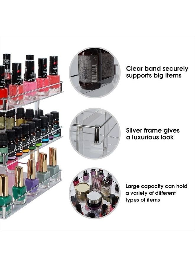 J JACKCUBE DESIGN - 3 Tier Acrylic Nail Polish 360 Rotating Display Rack Organizer Stand Makeup Cosmetics Storage Box Carousel Shelf with Silver Iron Guard – MK302-B3 - Image 1