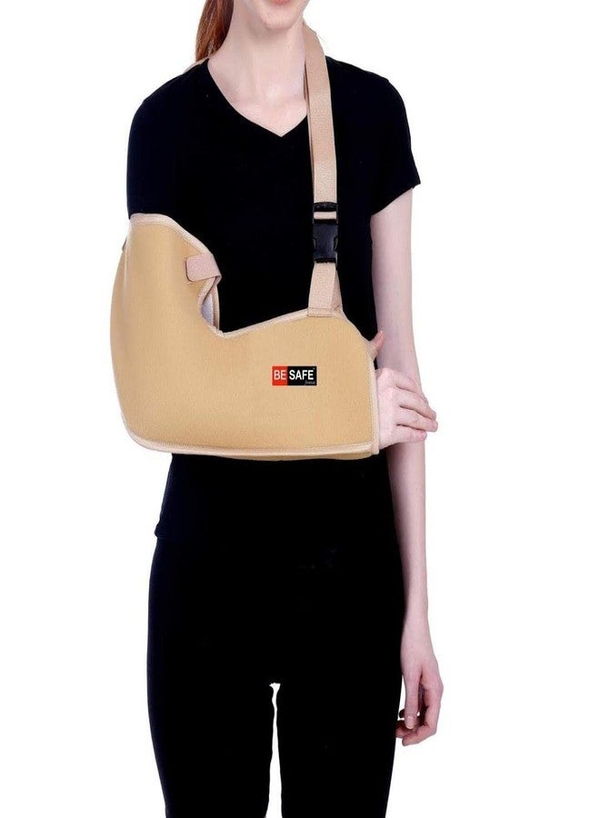 BESAFE Forever Arm Supporter Arm Sling Pouch Belt with Elbow Support, Arm Immobilizer Brace for Fracture, Sprain, Dislocation and Pain Relief (L, Beige) - Image 2