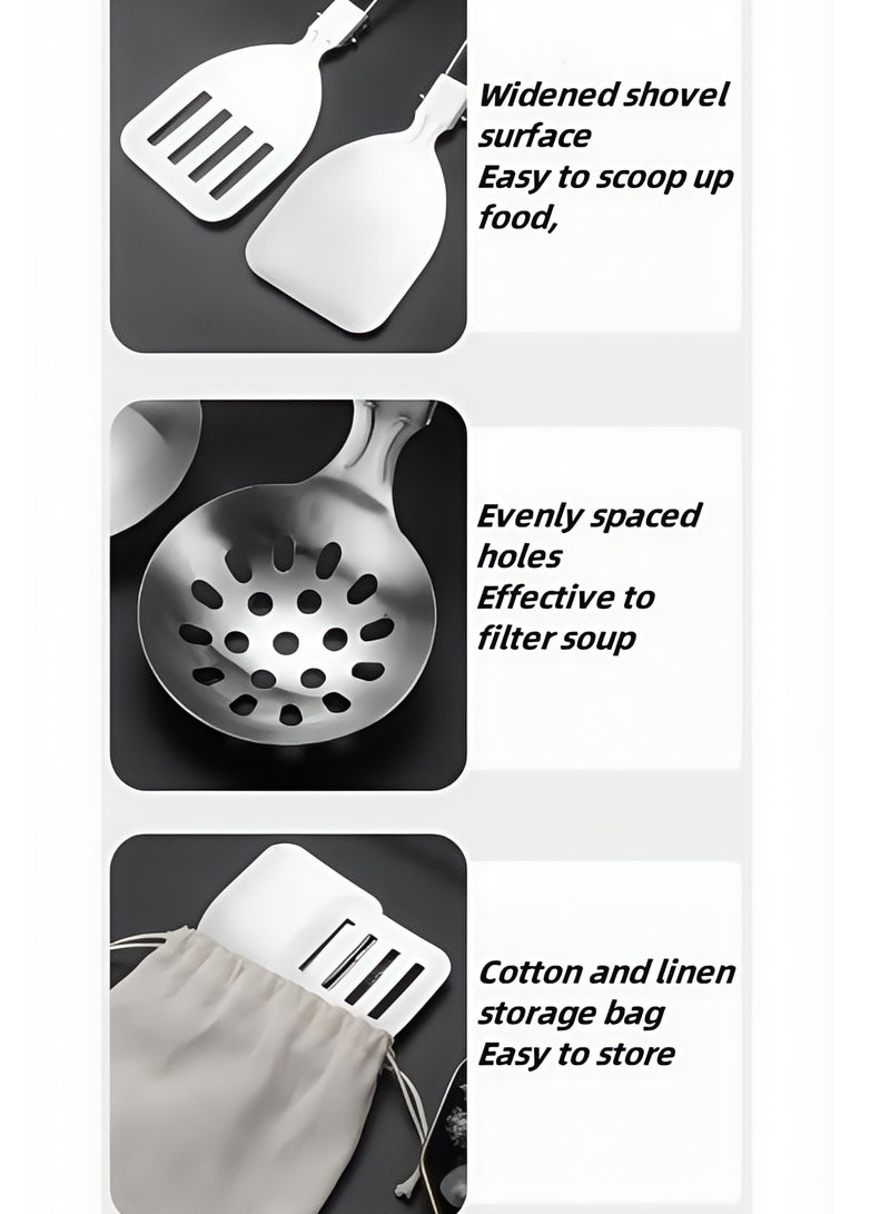MIXDE 6-piece Stainless Steel Kitchenware Set, 304 Stainless Steel Folding Kitchen Cooking Tool Kitchenware Set, Made Of Durable And Easy To Clean Stainless Steel Material, Suitable For Kitchen And Cooking, With Storage Bag  - Image 3